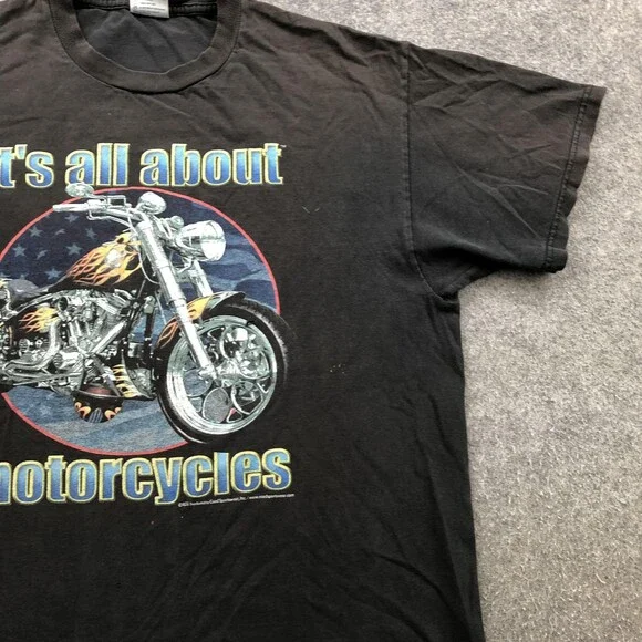 Vintage Motorcycles Shirt Mens Large Black Delta Pro Weight Flame Graphic Tee - Picture 3 of 10